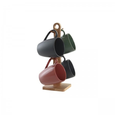 Set von 4 grünen Tassen dunkelgrauem Sandstein 300 ml 19 x 13 x 31 cm Holzstütze Set von 4 grünen Tassen dunkelgrauem Sandstein 300 ml 19 x 13 x 31 cm Holzstütze