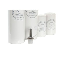 Establecer sal, pimienta, aceite y vinagre de soporte de madera de arenisca blanca