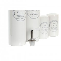 Set Salt, Pepper, Oil and Vinegar White Sandstone Wooden Support