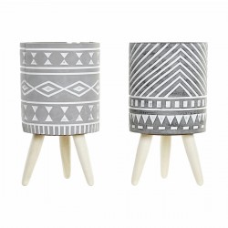 Cache-Pot auf weißen grauen Zementfüßen (14,3 x 14,3 x 26,2 cm) Lot von 2
