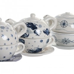 Lot 3 teapots decoration blue white 750 ml dolomite (3 units)