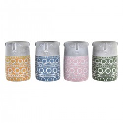 Pot cache patroon gekleurde gezichten blauw roze cement groen geel (12 x 12 x 18 cm) - partij 4