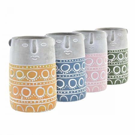 Pot cache patroon gekleurde gezichten blauw roze cement groen geel (12 x 12 x 18 cm) - partij 4 Pot cache patroon gekleurde gezichten blauw roze cement groen geel (12 x 12 x 18 cm) - partij 4