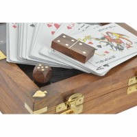 Coffret en bois Marron Doré Jeu carte à jouet, dés, dominos