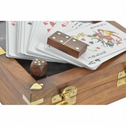 Caja de madera de oro de oro, caja de juguete, dados, dominó