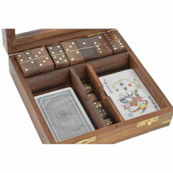 Caja de madera de oro de oro, caja de juguete, dados, dominó