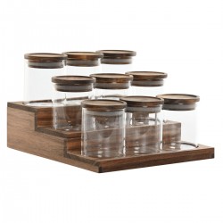 Glass Spice Pots Acacia Wood Support