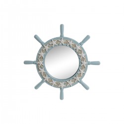 Miroir mural barre de bateau décoration marine Bleu ciel méditerranéen corde coquillages 42,5 x 3 x 42,5 cm