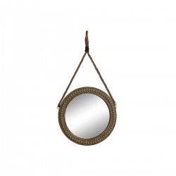 Miroir mural rond en bois et corde Colonial