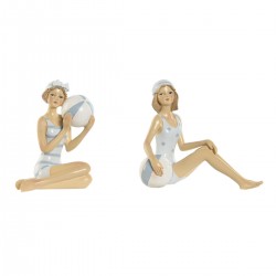 Lote de 2 mujeres vintage bañando resina azul cielo azul mediterráneo