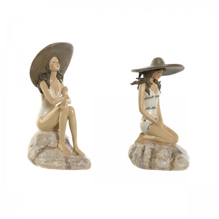 Mye av 2 kvinner med harpikshatter dekorative figurer hvit beige kvinne Middelhavet