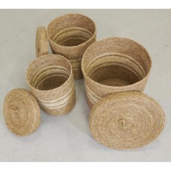 Set of 3 cuff and corn laundry with lids | Natural braided storage baskets