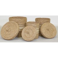 Lot de 3 coffres de rangement en jonc et maïs avec couvercles