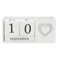 Calendrier perpétuel en bois blanc déco coeur