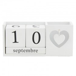 Perpetual Calendar in White White Heart | Blokkeren Vintage datum herbruikbaar voor desktopdecoratie en thuis