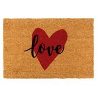Paillasson "Love" en fibres de coco naturelles avec coeur rouge