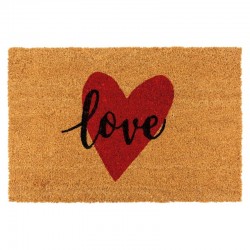 Paillasson "Love" en fibres de coco naturelles avec coeur rouge