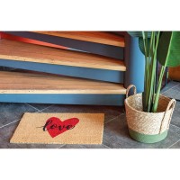 Paillasson "Love" en fibres de coco naturelles avec coeur rouge