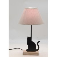 Lampe de chevet à poser chat en métal et bois