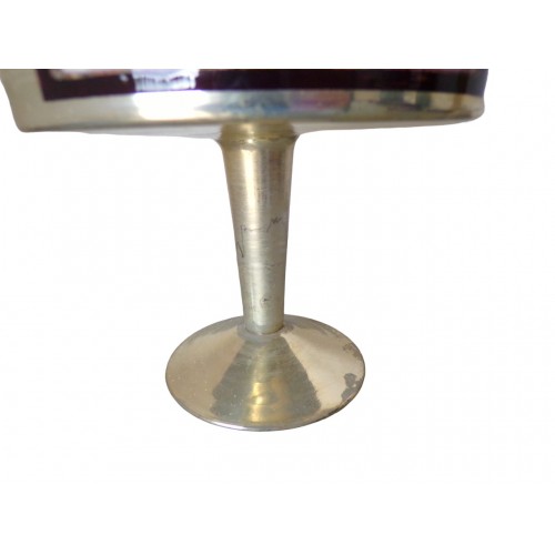Boîte à Gâteaux sur Pied en Métal Antique Bonbonnière Présentoir Patiné Vintage