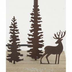 Metal bedside lamp and deer wood and fir trees