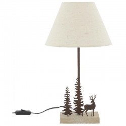 Lampada da comodino in metallo e cervi in legno e abeti
