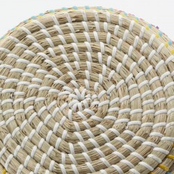 Série de 2 corbeilles jarre ethnique en jonc de mer et plastique avec couvercles