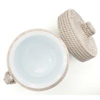 Seau à glace en rotin blanc avec pince