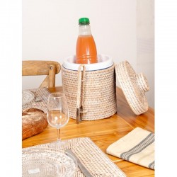 Seau à glace en rotin blanc avec pince