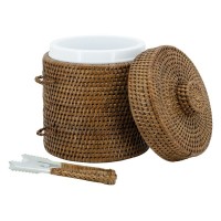 Antyczne rattan lodowe wiadro z zaciskiem