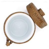 Antyczne rattan lodowe wiadro z zaciskiem