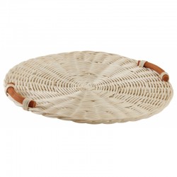 Plateau de présentation étalage rond en rotin blanc ø 38 cm