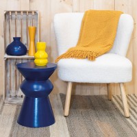 Tabouret pion en bois de paulownia teinté bleu