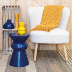 Paulownia wooden paul stool tinted blue: seated sculpted design & sofa end of solid wood side table