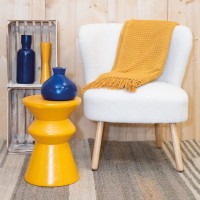 Tabouret pion en bois de paulownia teinté jaune