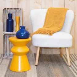 Tabouret pion en bois de paulownia teinté jaune