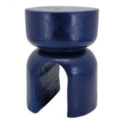 Tabouret Molaire Bois de Paulownia Bleu : Bout de Canapé Design Sculpté & Table d'Appoint Originale Élégante