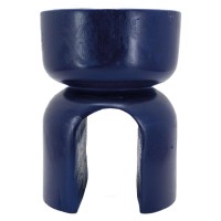 Tabouret Molaire Bois de Paulownia Bleu : Bout de Canapé Design Sculpté & Table d'Appoint Originale Élégante