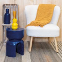 Blue Paulownia Wood Molar Stool: Carved Design Sofa End & Elegant Original Side Table