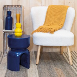 Tabouret molaire en bois de paulownia teinté bleu