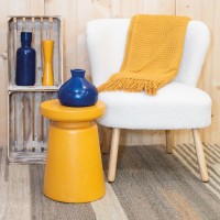 Tabouret Bouchon Bois de Paulownia Teinté Orange : Table d'Appoint Design Forme Bouchon de Liège Assise Originale