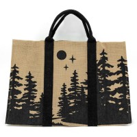 Log Bag in Jute Forest Forest Forest Pattern: massief houten basis met open haard handgrepen en houtkachel