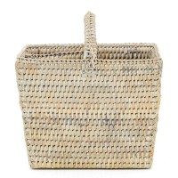 Panier range-couverts en rotin patiné blanc 3 compartiments avec poignées