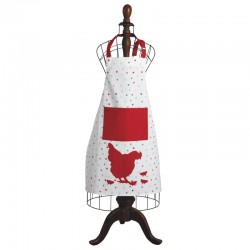 Tablier de cuisine adulte blanc grande poche motif Poule rouge