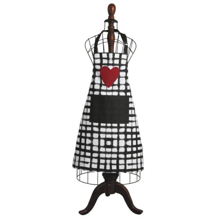 Adult Kitchen Apron with Black and White White Great Pocket Red Heart Pattern