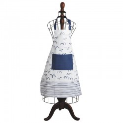 Tablier de cuisine adulte bleu et blanc grande poche motif marin