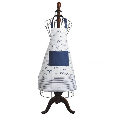 Tablier de cuisine adulte bleu et blanc grande poche motif marin