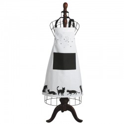 Tablier de cuisine adulte noir et blanc grande poche motif chat