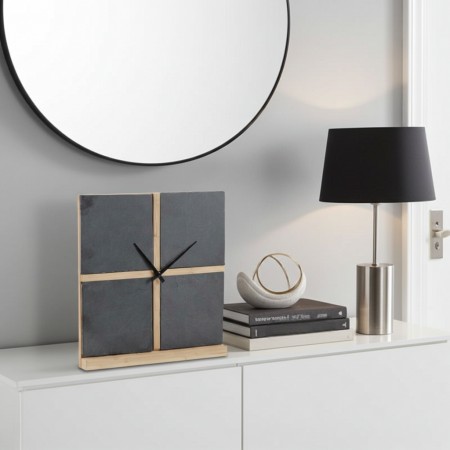 Horloge à poser en ardoise et bambou