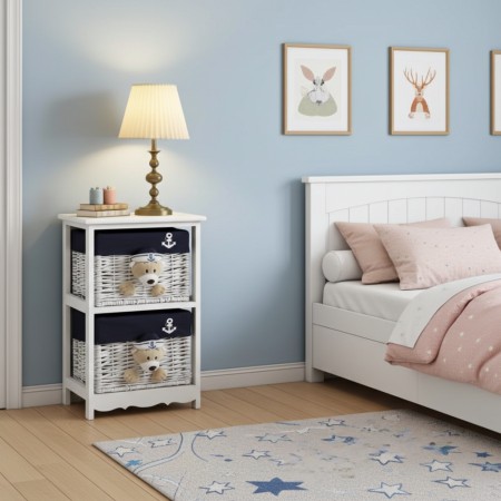 Camera per bambini in legno per bambini e vimini 2 cassetti Cubson